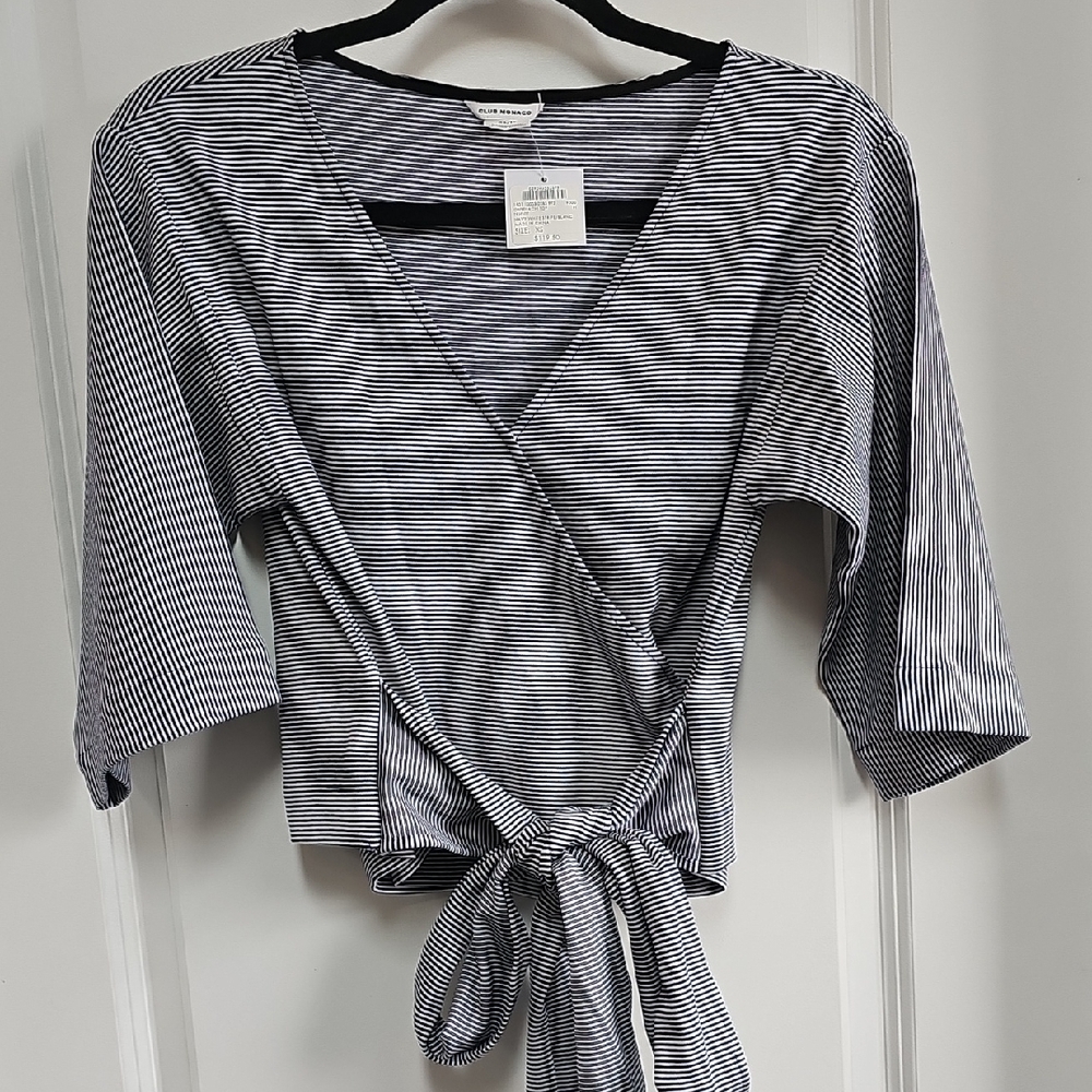 Club Monaco Striped Wrap Top - Navy and White